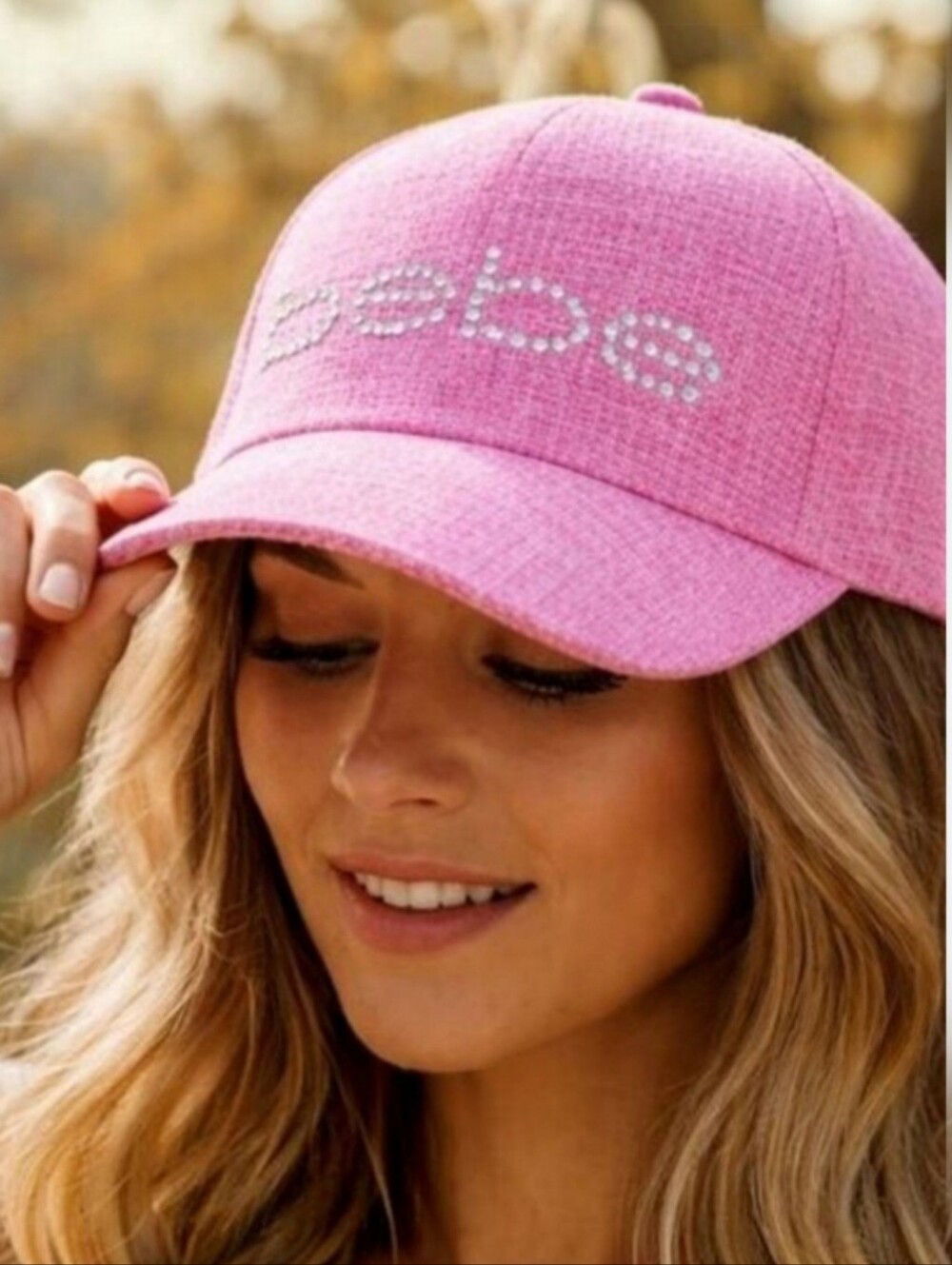 Bebe Rhinestone Logo Cap Pink NWOT One Size Adjustable